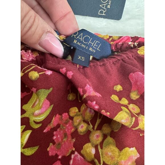 Rachel Roy Burgundy Floral Cropped One Shoulder Women’s Top - Picture 3 of 8
